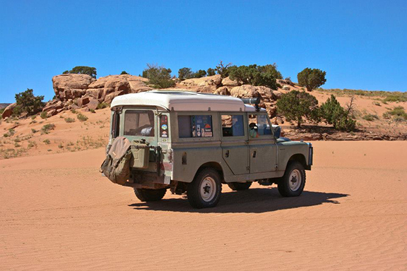 Land Rover Dormobile on the sand