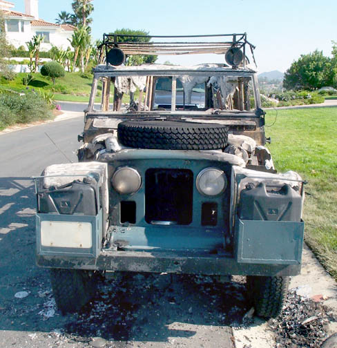 Burned Land Rover Dormobile