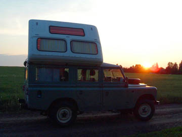 Land Rover Dormobile at sunset