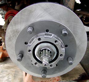 Disc brake rotor and hub mouted to Series Land Rover