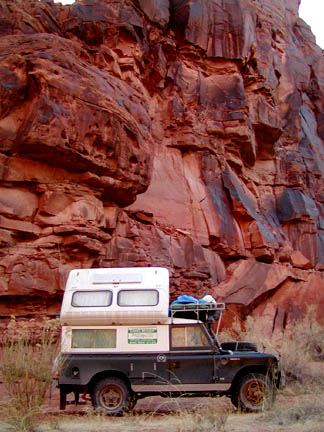 Land Rover Dormobile camped in Moab