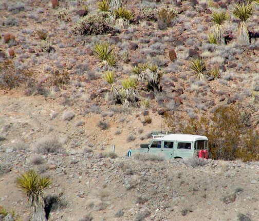 Land Rover Dormobile climbing a hill